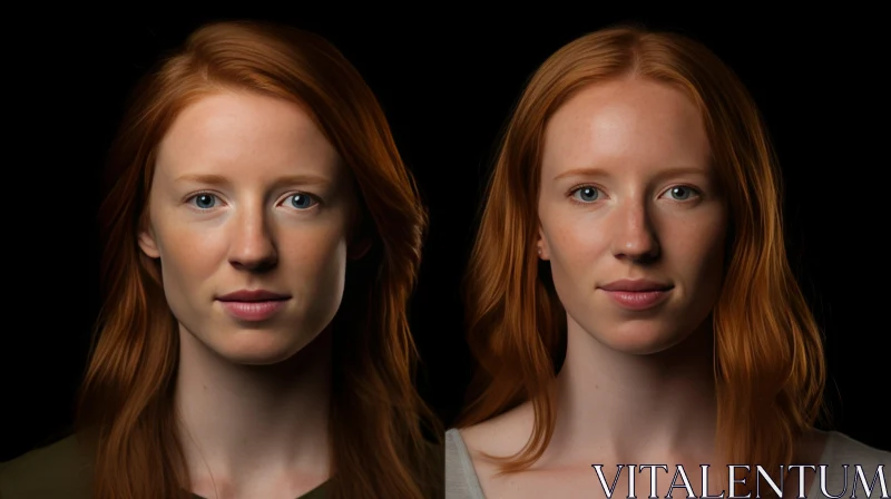 Captivating Portrait of a Woman with Red Hair on a Black Background AI Image