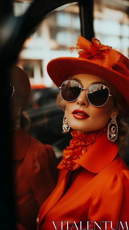 Captivating Woman in Orange Outfit: A Golden Age Aesthetic Masterpiece AI Image