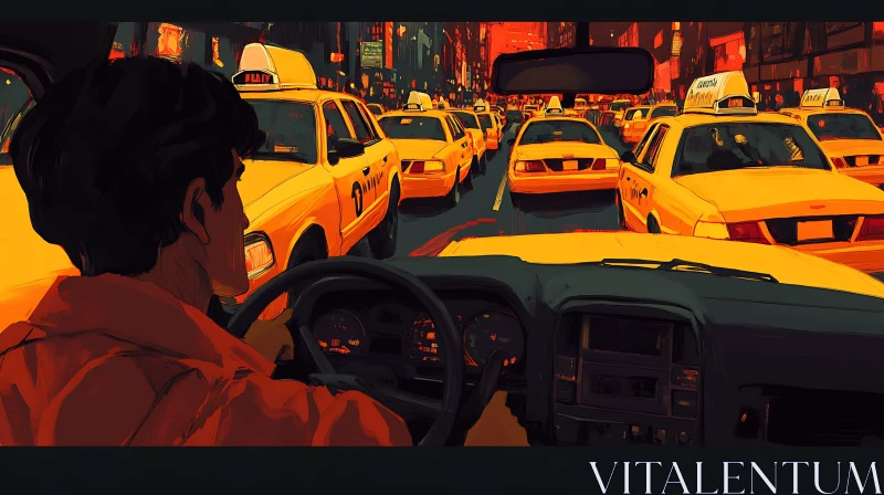 Bold Render of Night City Traffic in a Taxi AI Image