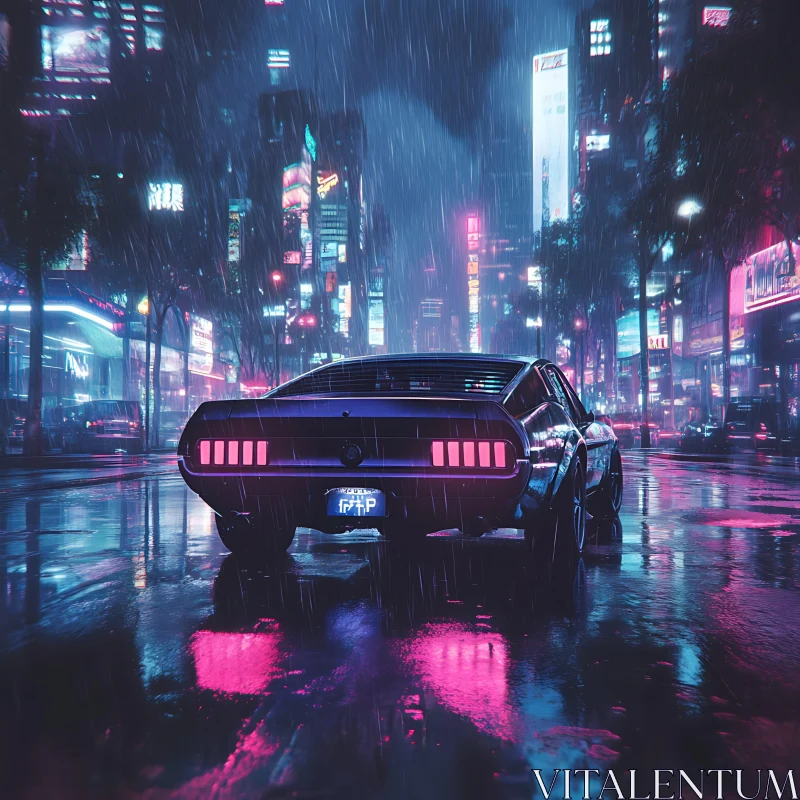 AI ART Futuristic Cityscape with Car and Neon Lights