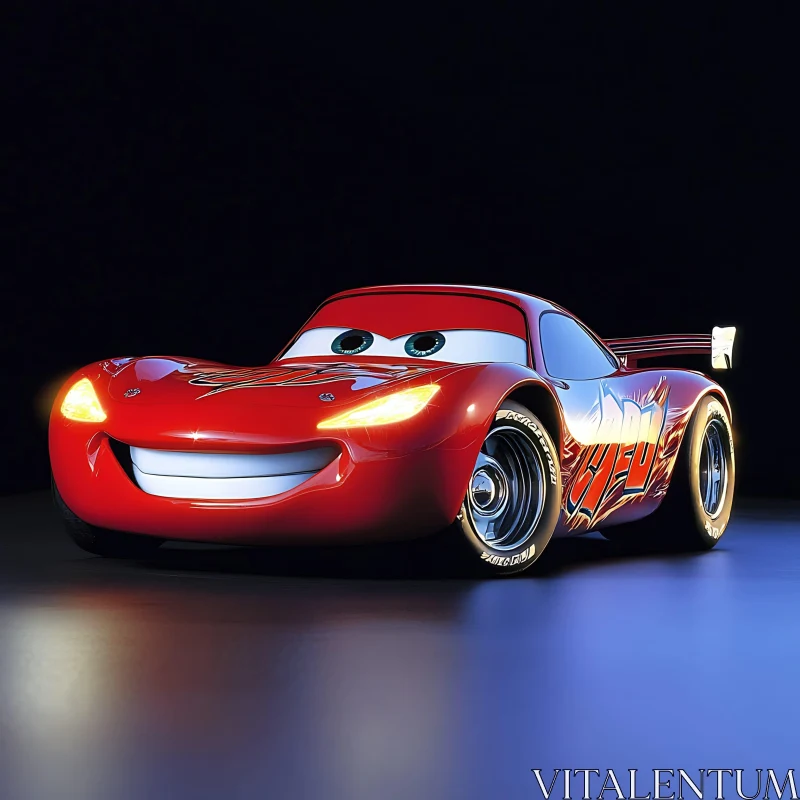 Smiling Red Cartoon Race Car AI Image