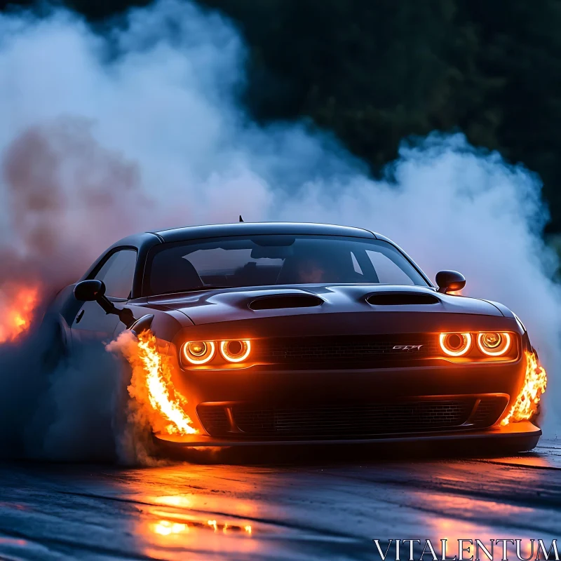 Fiery Sports Car in Action AI Image