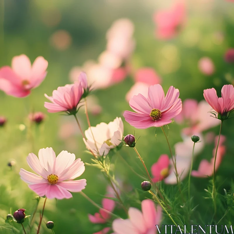 Radiant Pink Cosmos Flowers in Summer Garden AI Image