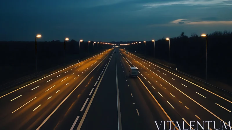 Deserted Illuminated Highway at Night AI Image