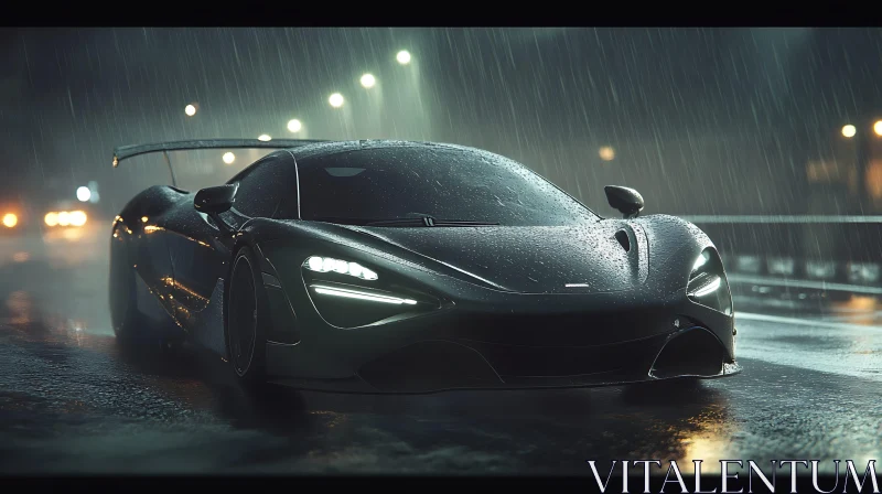 Supercar Against Night Rain AI Image