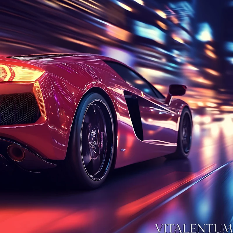 Fast Red Sports Car in Night City AI Image