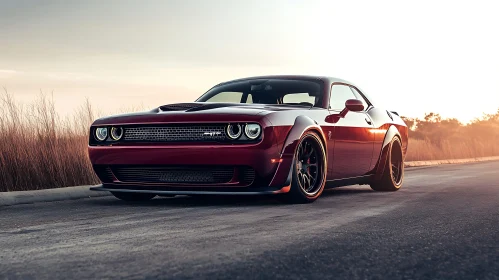 Powerful Red Car on Empty Street