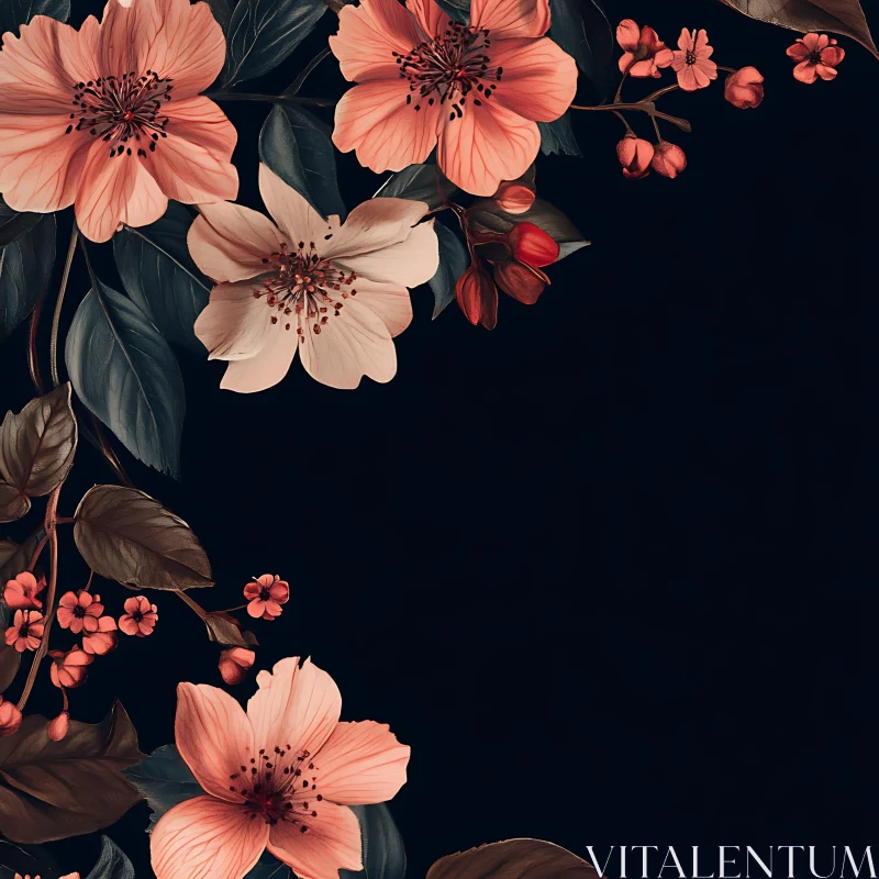 Graceful Botanical Composition with Dark Background AI Image