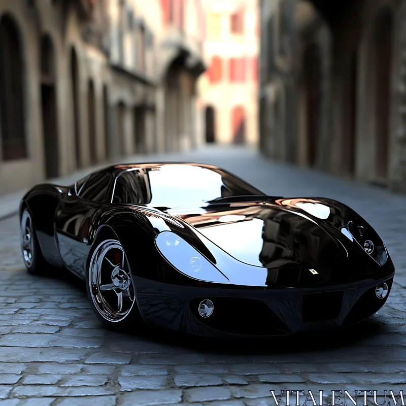 Elegant Black Sports Car in Urban Setting AI Image