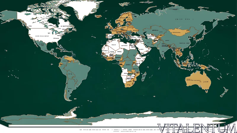 World Map with Country Borders and Color Differentiation AI Image