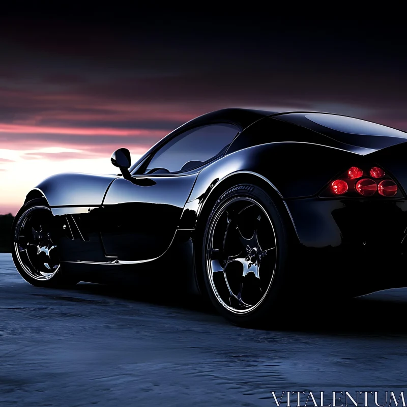 Glossy Black Sports Car in Evening Light AI Image