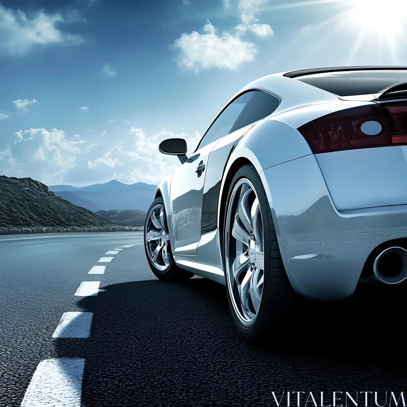 Luxury Sports Car Cruising on Scenic Road AI Image