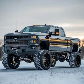 Heavy-Duty Lifted Chevrolet Truck on Snowy Terrain