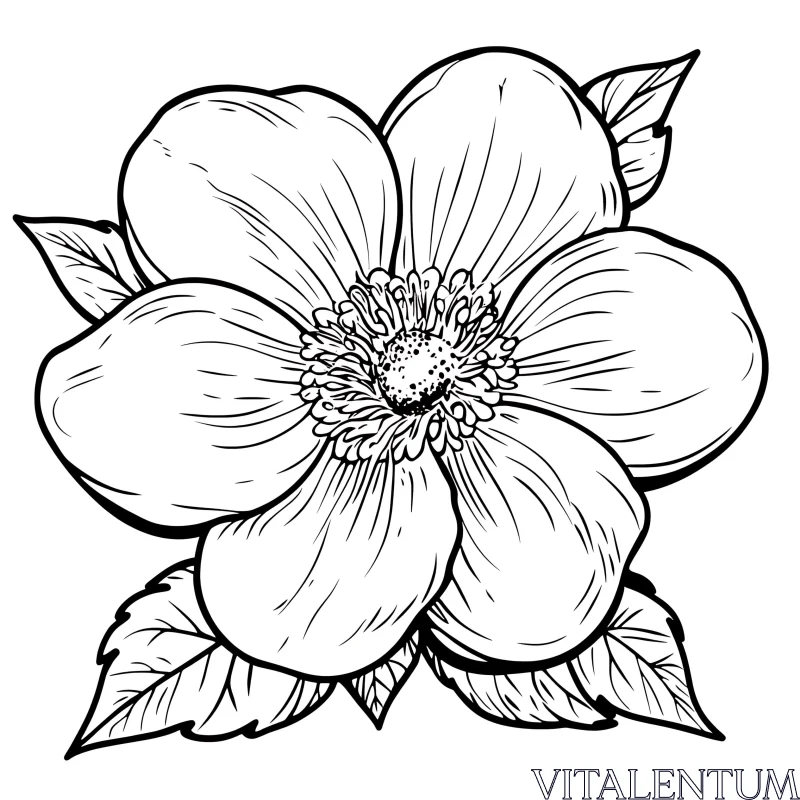 Detailed Flower Line Drawing in Monochrome AI Image