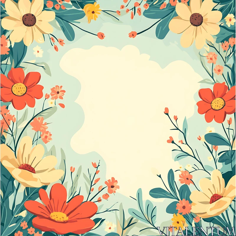 AI ART Vibrant Spring Floral Border with Blank Center