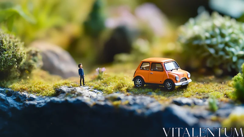 Tiny World with Car and Figurine AI Image