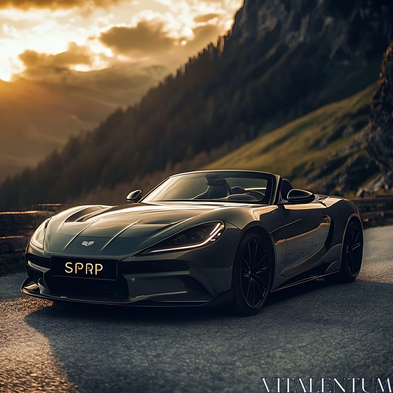 Convertible Car at Sunset in the Mountains AI Image