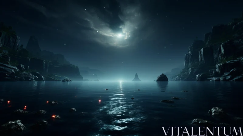 Mystic Underwater Scene with Celestial Moonlight AI Image