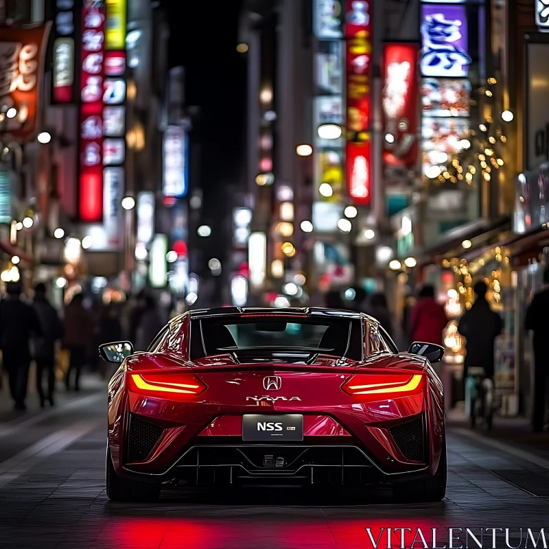 Sportscar in Neon-Lit Urban Nightscape AI Image