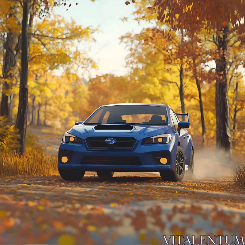 Subaru Car in Autumn Forest AI Image