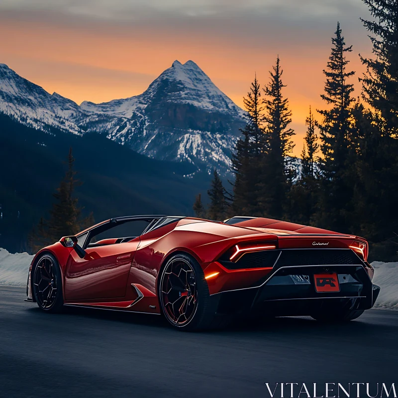 Red Convertible Car on a Mountain Road AI Image