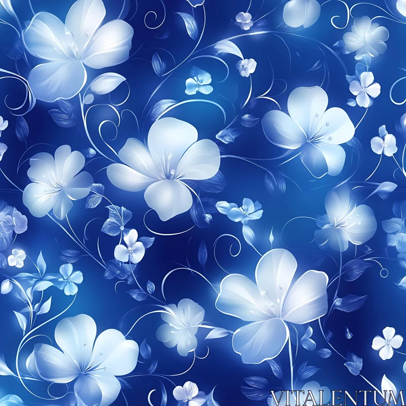 Graceful Floral Design in Blue and White AI Image