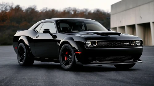 Bold Black Muscle Car with Aerodynamic Features