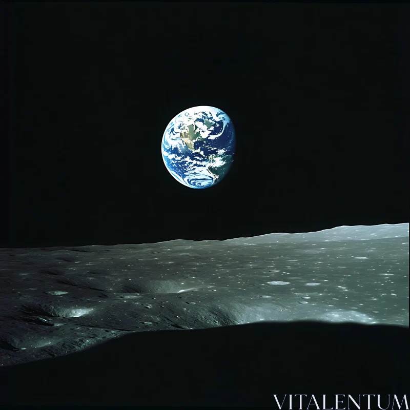 Earth Rising Over Lunar Horizon AI Image