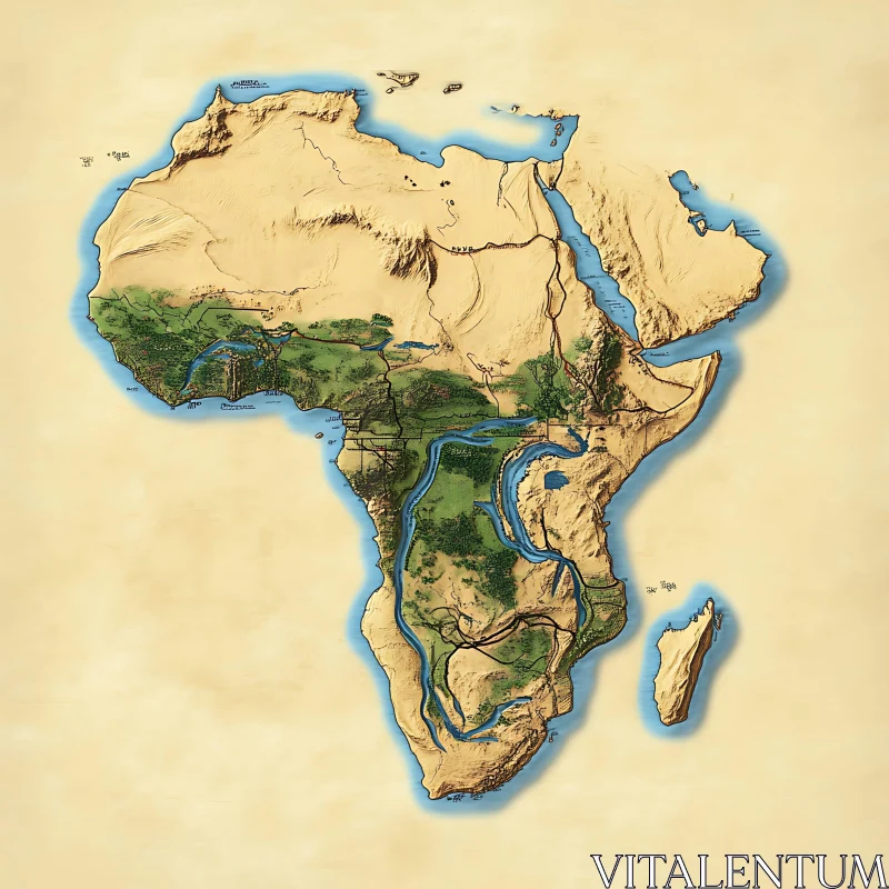 Africa's Topographical Features Map AI Image