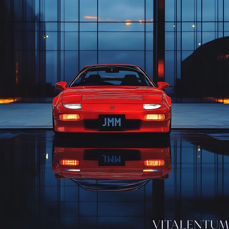 Red Sports Car with Reflective Surface AI Image