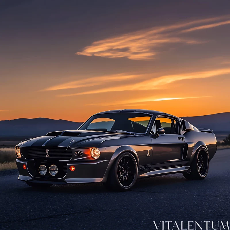 Vintage Mustang During Sunset AI Image