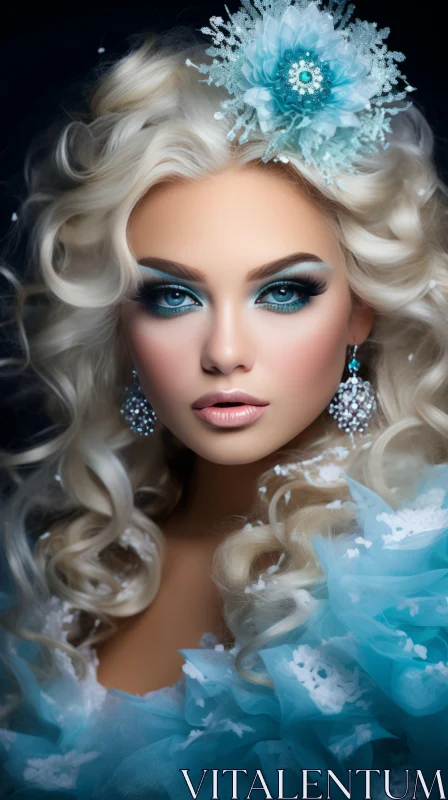 Captivating Portrait of a Girl with White Hair and Blue Eye Makeup AI Image