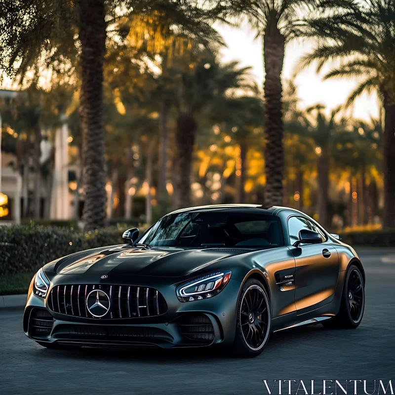 Sleek Metallic Sports Car at Sunset AI Image