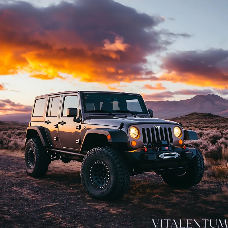 Off-Road Adventure Car Against Mountain Sunset AI Image