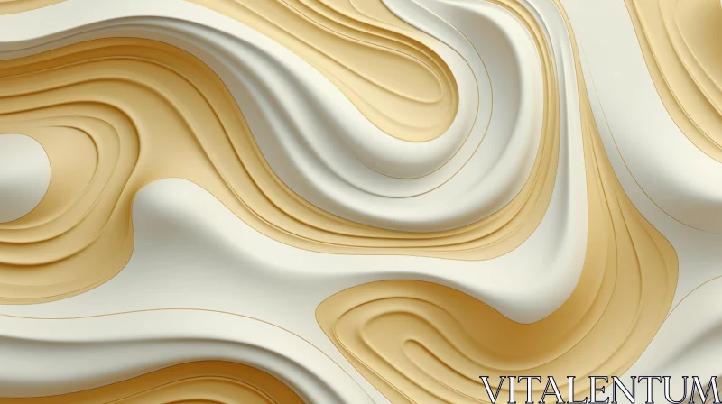 Golden White Waves: 3D Organic Textured Art AI Image