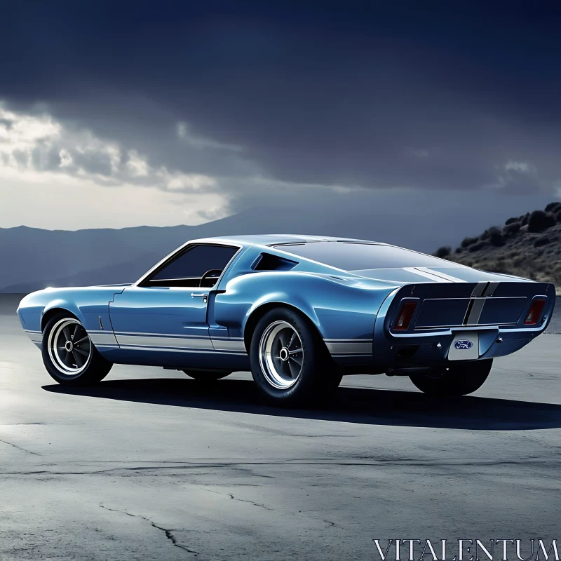 Blue Mustang Sports Car with Mountains AI Image