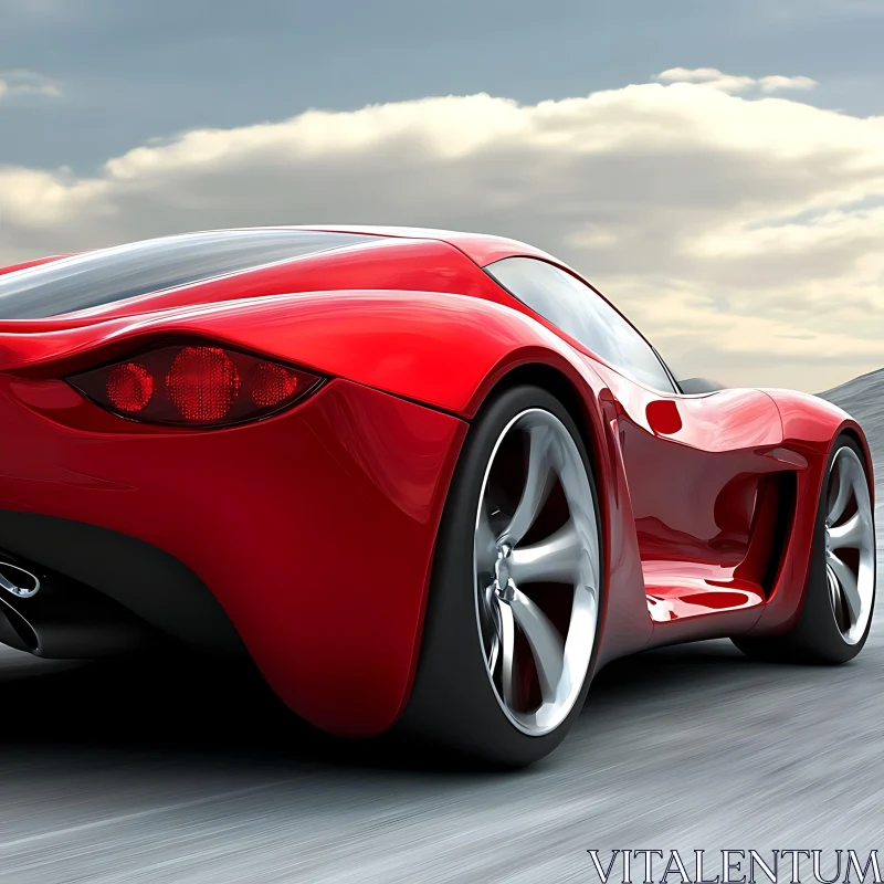 High-Performance Red Sports Car in Motion AI Image