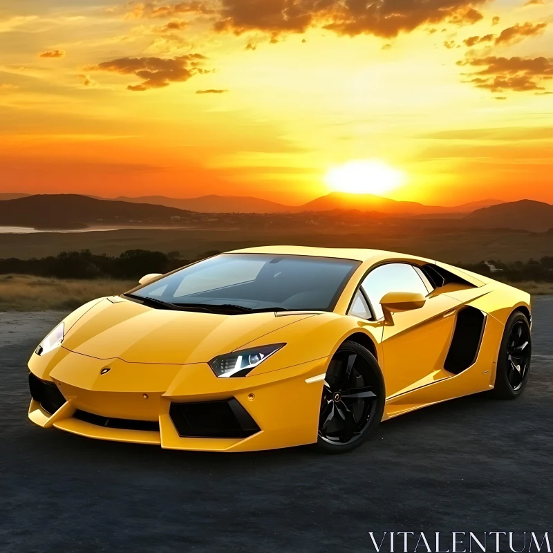 Luxurious Yellow Sports Car at Sunset AI Image