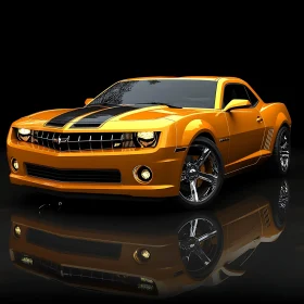 Modern Orange Sports Car on Reflective Surface