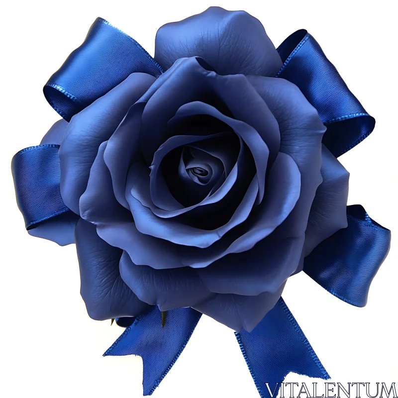 Artistic Blue Rose with Detailed Petals and Ribbon AI Image