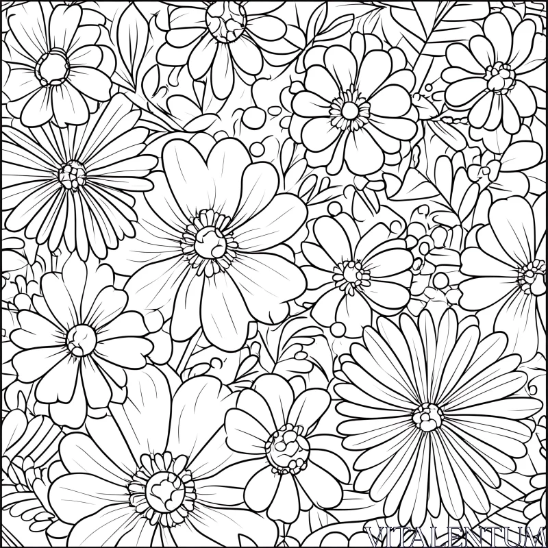 Black and White Floral Line Art AI Image