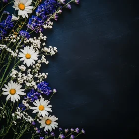 Floral Composition with Daisies and Blue Blooms