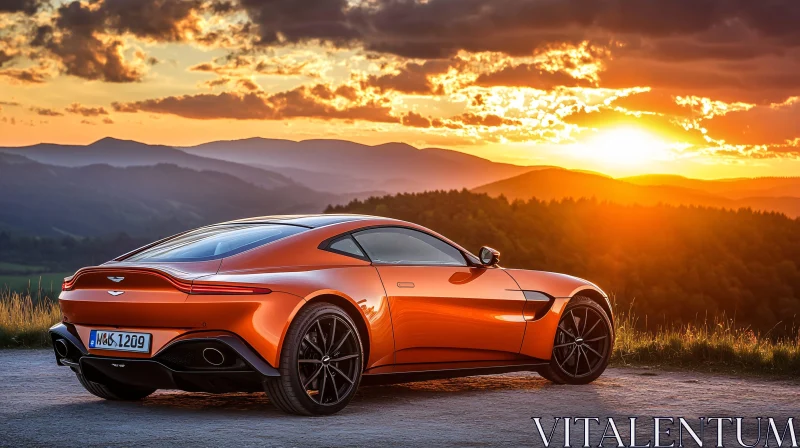 Elegant Sports Car with Sunset Mountain Panorama AI Image