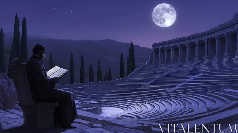 Historic Night Scene in an Ancient Amphitheater AI Image