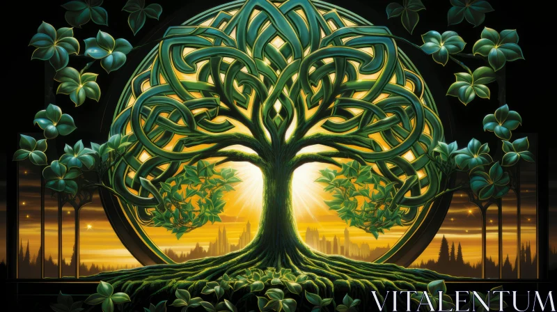 Celtic Tree: A Stage Backdrop Inspired Artwork AI Image