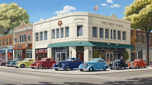 Classic American Car and Vintage Building Streetscape