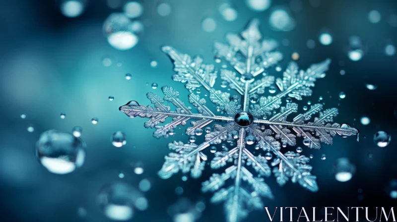 Mystical Snowflake - Festive Teal and Silver Water Drop Art AI Image