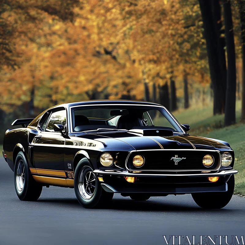 Vintage Ford Mustang in Fall AI Image