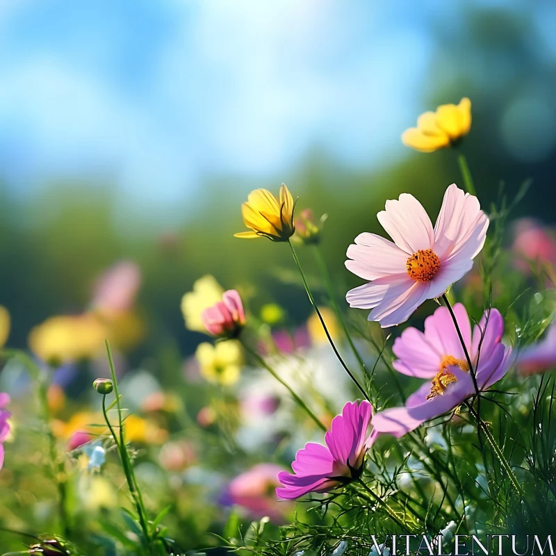 Colorful Blossoms in a Sunny Field AI Image