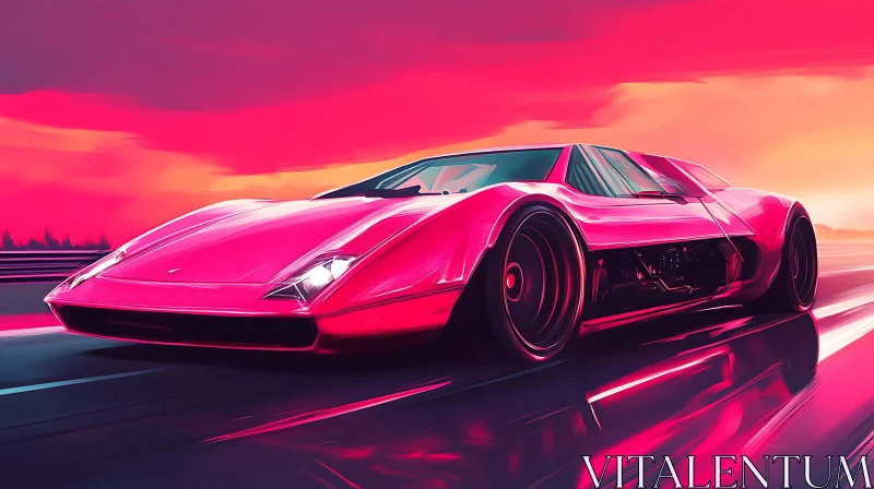 Aerodynamic Concept Car in Vivid Sunset Colors AI Image